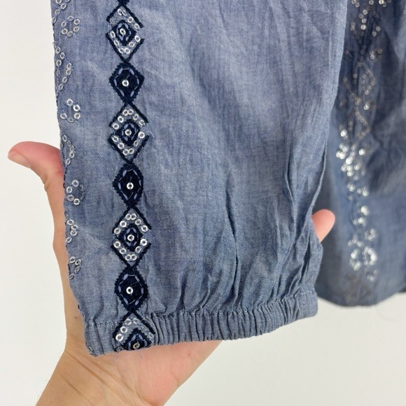 Chico’s 100% Cotton Chambray Embroidered Sequins Coastal Long Sleeves Size 2 - Picture 5 of 16